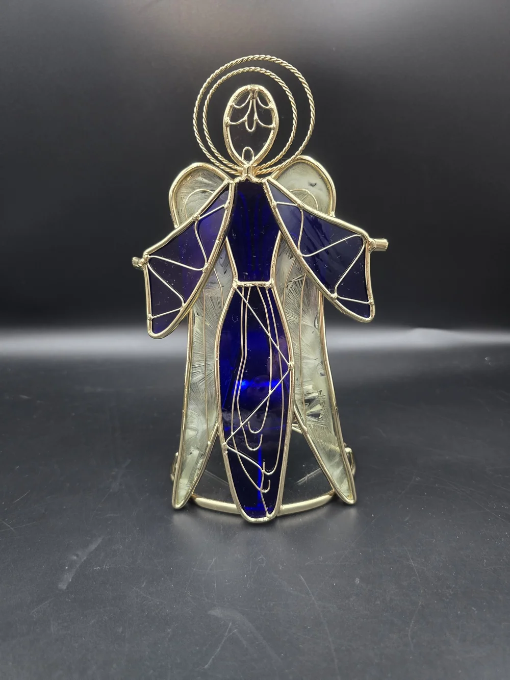 Blue and Gold Stained Glass Angel Ornament